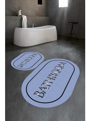 Napoli Home Dijital Baskılı Kaymaz Yıkanabilir Bathroom Oval Banyo Takımı Klozet Takımı, N-O-Klozet-06-Mavi,