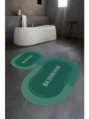 Napoli Home Dijital Baskılı Kaymaz Yıkanabilir Bathroom Oval Banyo Takımı Klozet Takımı, N-O-Klozet-02-Yeşil,
