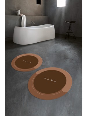 Napoli Home Dijital Baskılı Kaymaz Yıkanabilir Home Yuvarlak Ikili Banyo Takımı, N-Y-Klozet-03-Kahve,