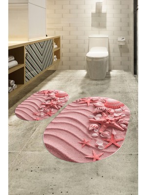 Napoli Home 3D Dijital Baskılı Kaymaz Taban Yıkanabilir Oval Banyo Takımı Klozet Takımı, N-O-Klozet-48-Kırmızı,