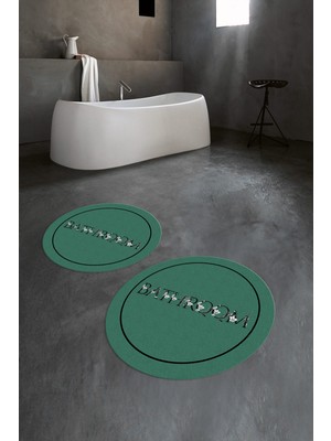 Napoli Home Dijital Baskılı Kaymaz Yıkanabilir Bathroom Yuvarlak Ikili Banyo Takımı, N-Y-Klozet-06-Yeşil,
