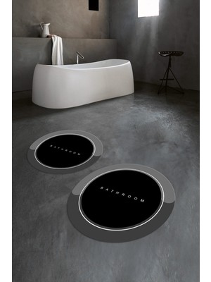 Napoli Home Dijital Baskılı Kaymaz Yıkanabilir Bathroom Yuvarlak Ikili Banyo Takımı, N-Y-Klozet-01-Siyah,