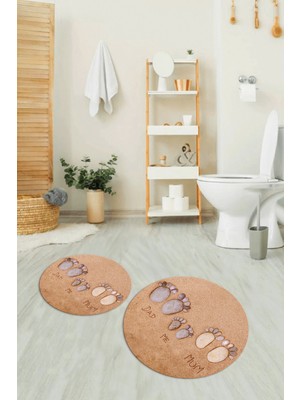 Napoli Home 3D Dijital Baskılı Kaymaz Taban Yıkanabilir Yuvarlak Ikili Banyo Takımı, N-Y-Klozet-16-Kahve,