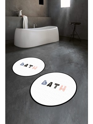 Napoli Home Dijital Baskılı Kaymaz Yıkanabilir Bath Yuvarlak Ikili Banyo Takımı, N-Y-Klozet-08-Beyaz,