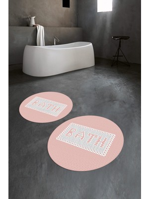 Napoli Home Dijital Baskılı Kaymaz Yıkanabilir Bath Yuvarlak Ikili Banyo Takımı, N-Y-Klozet-07-Pembe,