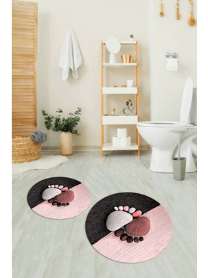 Napoli Home 3D Dijital Baskılı Kaymaz Taban Yıkanabilir Yuvarlak Ikili Banyo Takımı, N-Y-Klozet-17-Pembe,