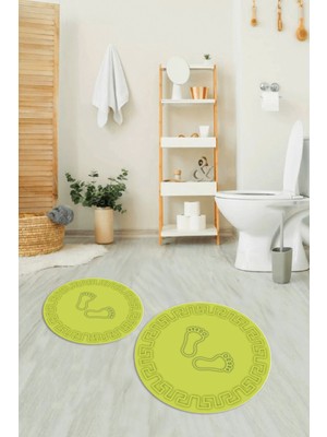 Napoli Home Dijital Baskılı Kaymaz Yıkanabilir Ayak Desen Yuvarlak Ikili Banyo Takımı, N-Y-Klozet-18-Yeşil,