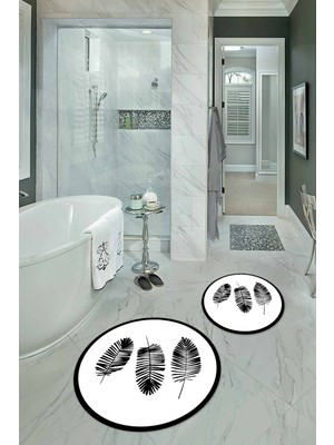 Napoli Home Dijital Baskılı Kaymaz Yıkanabilir Yaprak Yuvarlak Ikili Banyo Takımı, N-Y-Klozet-26-Beyaz,