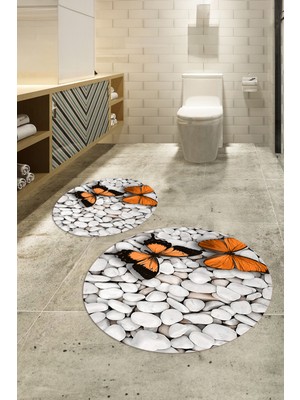 Napoli Home 3D Dijital Baskılı Kaymaz Taban Yıkanabilir Yuvarlak Ikili Banyo Takımı, N-Y-Klozet-45-Kahve,