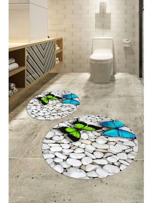 Napoli Home 3D Dijital Baskılı Kaymaz Taban Yıkanabilir Yuvarlak Ikili Banyo Takımı, N-Y-Klozet-45-Renkli,