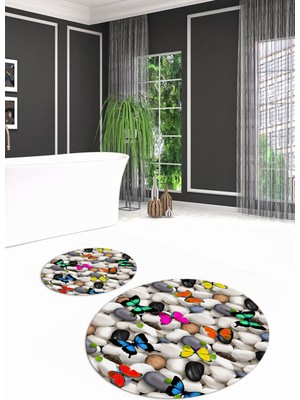 Napoli Home 3D Dijital Baskılı Kaymaz Taban Yıkanabilir Yuvarlak Ikili Banyo Takımı, N-Y-Klozet-44-Renkli,