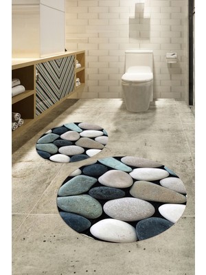 Napoli Home 3D Dijital Baskılı Kaymaz Taban Yıkanabilir Yuvarlak Ikili Banyo Takımı, N-Y-Klozet-46-Renkli,