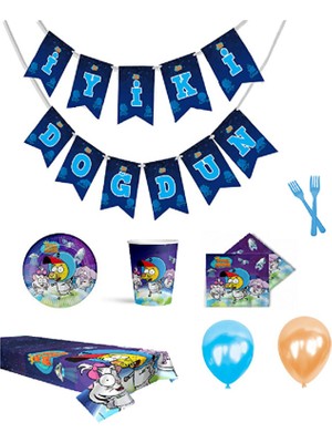 Kikajoy Kral Şakir Uzayda Lisanslı 16 Kişilik Doğum Günü Seti Mavi Renkli Uzay Temalı 16 Parça