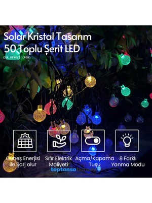 Technosmart 50 Ledli Rgb Işık 8 Modlu Solar Kristal Top Bahçe Aydınlatma Dekorasyon Güneş Enerjili