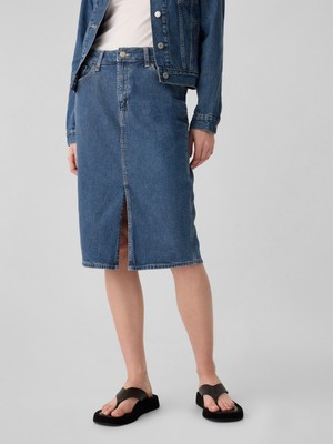 Gap Kadın Mavi Denim Midi Kalem Etek