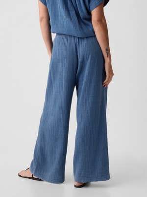 Gap Kadın Mavi High Rise Crinkle Gauze Wide-Leg Pantolon