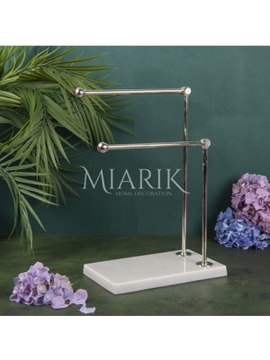 Miarik Design Dekoratif Mermer Ayaklı Iki Kollu Metal Banyo El Havluluk Standı