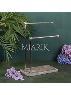 Miarik Design Dekoratif Mermer Ayaklı Iki Kollu Metal Banyo El Havluluk Standı