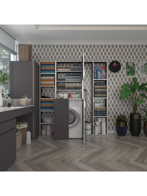 Kenz Life  Çamaşır Makinesi Dolabı Kasparovmega Gri 180*156*55-20 Banyo Kapaklı Arkalıksız