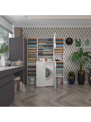 Kenz Life  Çamaşır Makinesi Dolabı Kasparovmaksdublemdf Byz 180*126*55-20 % 100 Mdf Full Mdf Banyo Kapaklı Arkalıksız