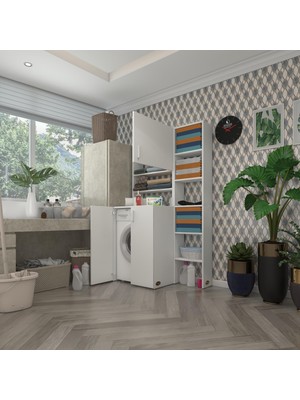 Kenzlife  Çamaşır Makinesi Dolabı Kasparovmaksmdf Byz 180*096*55-20 % 100 Mdf Full Mdf Banyo Kapaklı Arkalıksız