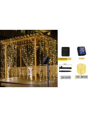 Lambax Güneş Enerjili 2x2 mt Perde LED Solarlı Peri Tel LED