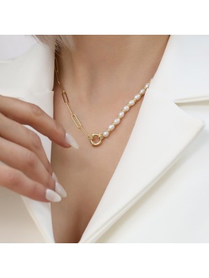 Nox Jewelry 925 Ayar Gümüş Barock White Tatlısu Incisi Kolye-5mm