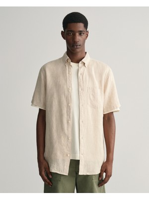 Gant Erkek Bej Regular Fit Düğmeli Yaka Keten Gömlek 3240103.277