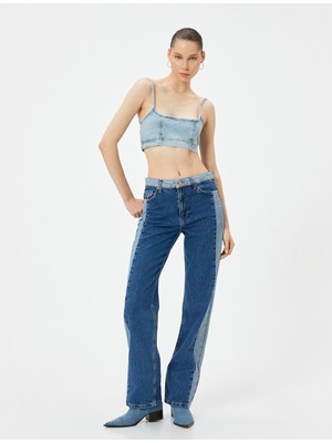 Koton Çift Renk Düz Paça Kot Pantolon Yüksek Bel Cepli - Nora Longer Straight Jeans