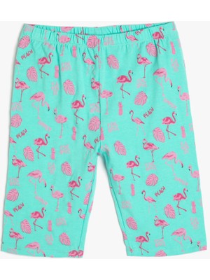 Koton Kısa Tayt Flamingo Baskılı Beli Lastikli Pamuklu Kız Çocuk İçin Rahat ve Şık