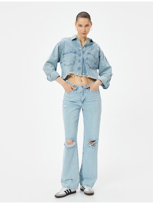 Koton Düz Paça Yırtık Kot Pantolon Cepli - Eve Straight Jeans