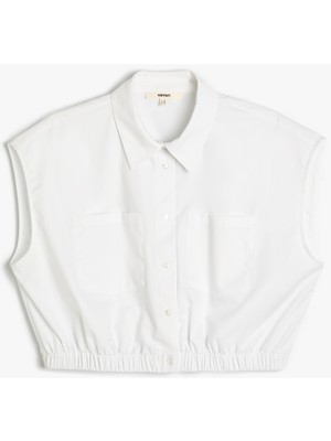 Koton Crop Gömlek Kolsuz Beli Lastikli Cepli Düğmeli