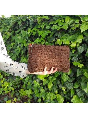 Handmade Hasır, Kağıt Ip El Örgüsü Çanta, Clutch, Portvöy, El Çantası, Siyah Renk