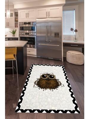 Napoli Home Dijital Baskılı Kaymaz Taban Yıkanabilir Baykuş Desen Mutfak Halısı, N-Mutfak-46-Siyah,