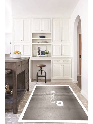 Napoli Home Dijital Baskılı Kaymaz Taban Yıkanabilir Kitchen Yazılı Mutfak Halısı, N-Mutfak-02-Beyaz,