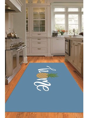 Napoli Home Dijital Baskılı Kaymaz Taban Yıkanabilir Home Yazılı Mutfak Halısı, N-Mutfak-31-Mavi,