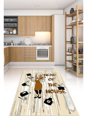 Napoli Home Dijital Baskılı Kaymaz Taban Yıkanabilir Renkli Modern Mutfak Halısı, N-Mutfak-39-Kahve,