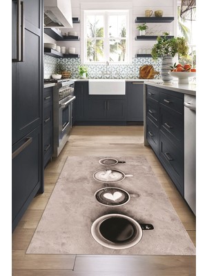 Napoli Home Dijital Baskılı Kaymaz Taban Yıkanabilir Renkli Modern Mutfak Halısı, N-Mutfak-22-Vizon,