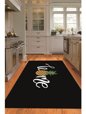 Napoli Home Dijital Baskılı Kaymaz Taban Yıkanabilir Home Yazılı Mutfak Halısı, N-Mutfak-31-Siyah,