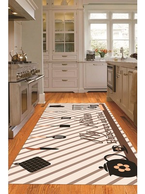 Napoli Home Dijital Baskılı Kaymaz Taban Yıkanabilir Renkli Modern Mutfak Halısı, N-Mutfak-32-Kahve,
