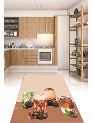 Napoli Home 3D Dijital Baskılı Kaymaz Taban Yıkanabilir Renkli Modern Mutfak Halısı, N-Mutfak-37-Kahve,