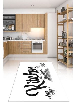 Napoli Home Dijital Baskılı Kaymaz Taban Yıkanabilir Kitchen Yazılı Mutfak Halısı, N-Mutfak-41-Beyaz,