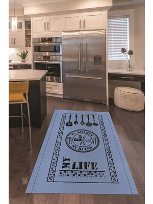 Napoli Home Dijital Baskılı Kaymaz Taban Yıkanabilir Renkli Modern Mutfak Halısı, N-Mutfak-50-Mavi,