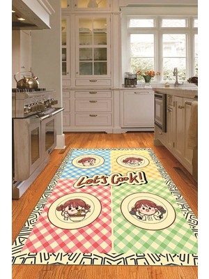Napoli Home Dijital Baskılı Kaymaz Taban Yıkanabilir Renkli Modern Mutfak Halısı, N-Mutfak-36-Krem,