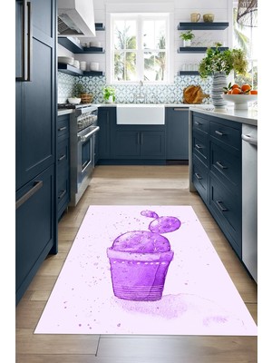Napoli Home Dijital Baskılı Kaymaz Taban Yıkanabilir Renkli Modern Mutfak Halısı, N-Mutfak-20-Mor,
