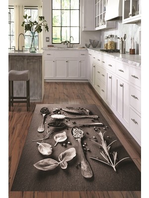 Napoli Home 3D Dijital Baskılı Kaymaz Taban Yıkanabilir Renkli Modern Mutfak Halısı, N-Mutfak-27-Gri,