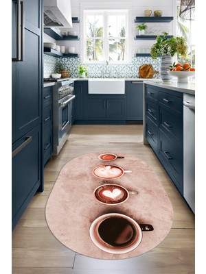 Napoli Home Dijital Baskılı Kaymaz Yıkanabilir Renkli Modern Oval Mutfak Halısı, N-O-Mutfak-22-Pembe,