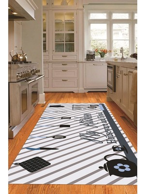 Napoli Home Dijital Baskılı Kaymaz Taban Yıkanabilir Renkli Modern Mutfak Halısı, N-Mutfak-32-Mavi,