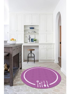 Napoli Home Dijital Baskılı Kaymaz Yıkanabilir Renkli Modern Yuvarlak Mutfak Halısı, N-Y-Mutfak-06-Mor,