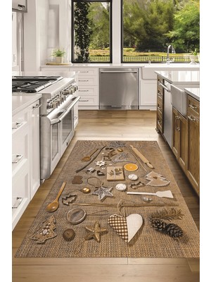 Napoli Home 3D Dijital Baskılı Kaymaz Taban Yıkanabilir Renkli Modern Mutfak Halısı, N-Mutfak-16-Kahve,